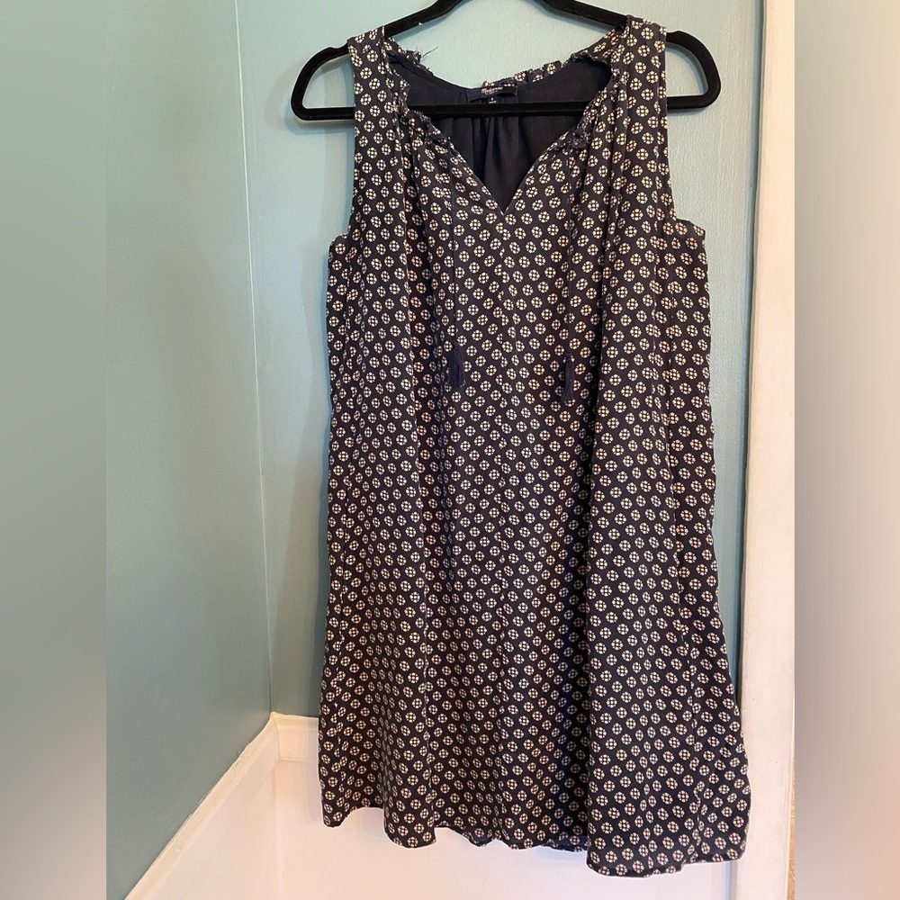 Madewell navy blue blue  and White Floral Sleeveless A- line Dress - size small